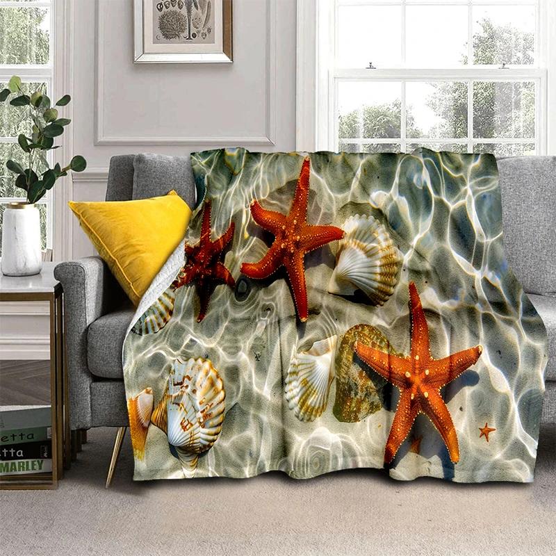 3D Starfish Beach Shell Sea Star Sand Blanket,Soft Throw Blanket for Home Bedroom Bed Sofa Picnic Travel Office Cover Kids Gift