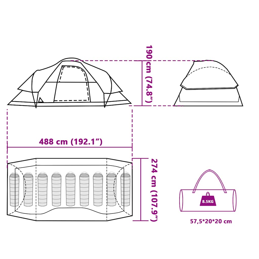 Dome Family Tent for 9 People Blue Waterproof