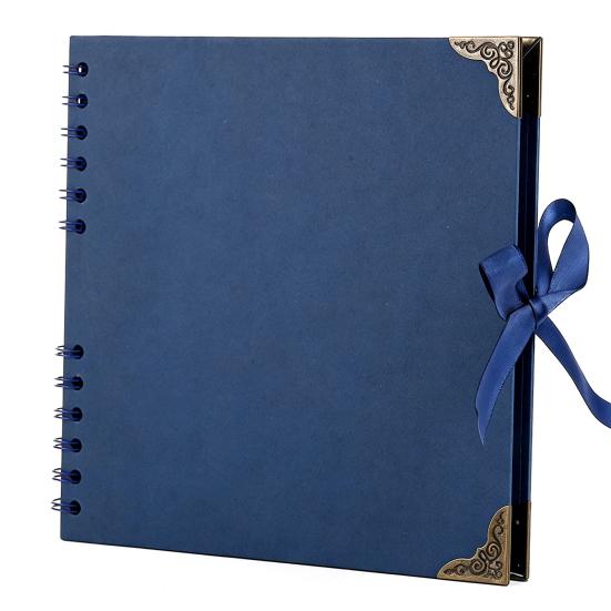 Album Foto Scrapbooking DIY, Carton cu Colțare Metalice și Legătură cu Panglică, Spirală Dublă, Carnet Gol pentru Notițe pentru Călătorie, Nuntă,