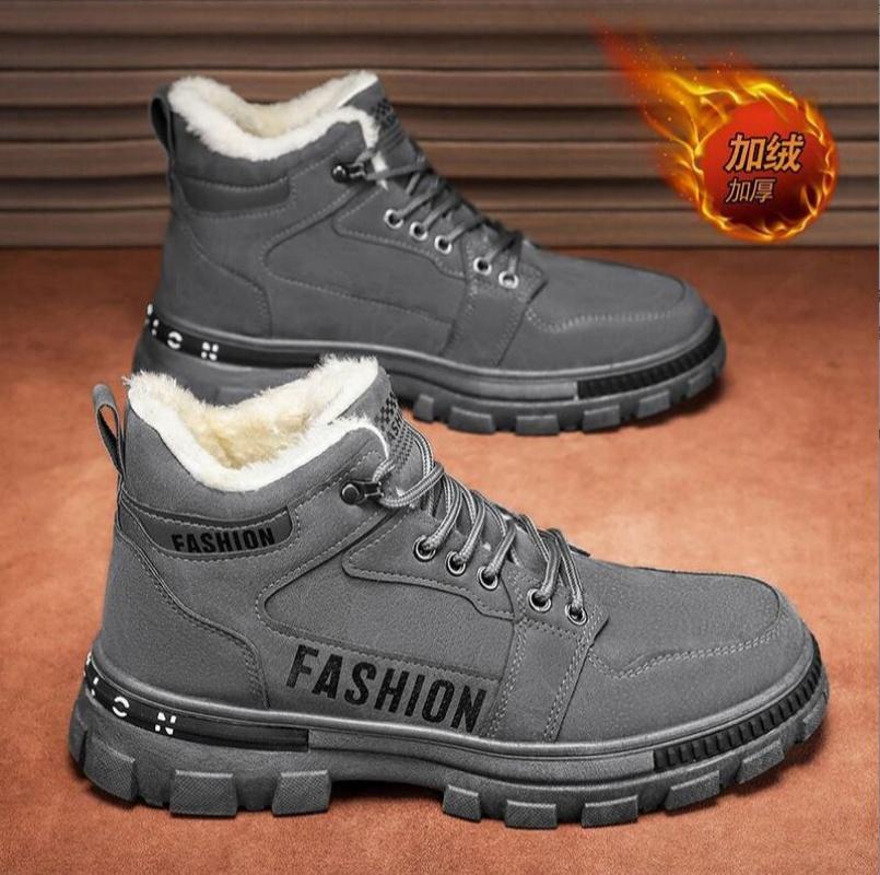 Men Snow Boots Winter Anti Slip Plush Indoor Warm Cold Proof Snow Boots High Top Platform Lace Up Outdoor Sport Work Boots
