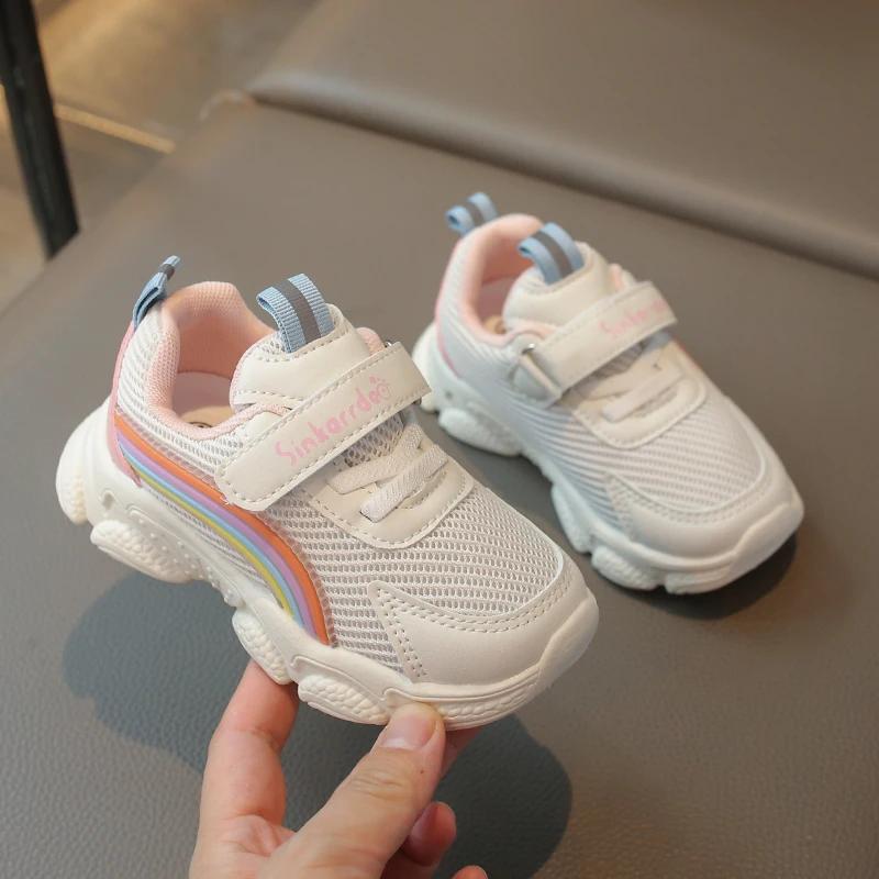 

Baby Sports Sneakers for Toddlers Boys Girls Little Kids Air Mesh Casual Shoes Breathable Rainbow Fashion 2025 Spring Autumn New 21 розовый