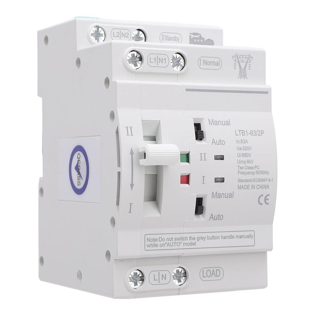 DIN Rail ATS Power Transfer   63A 2P Dual Power Automatic Transfer   Generator Commutator 50HZCelsius60HZ for Power Boxes