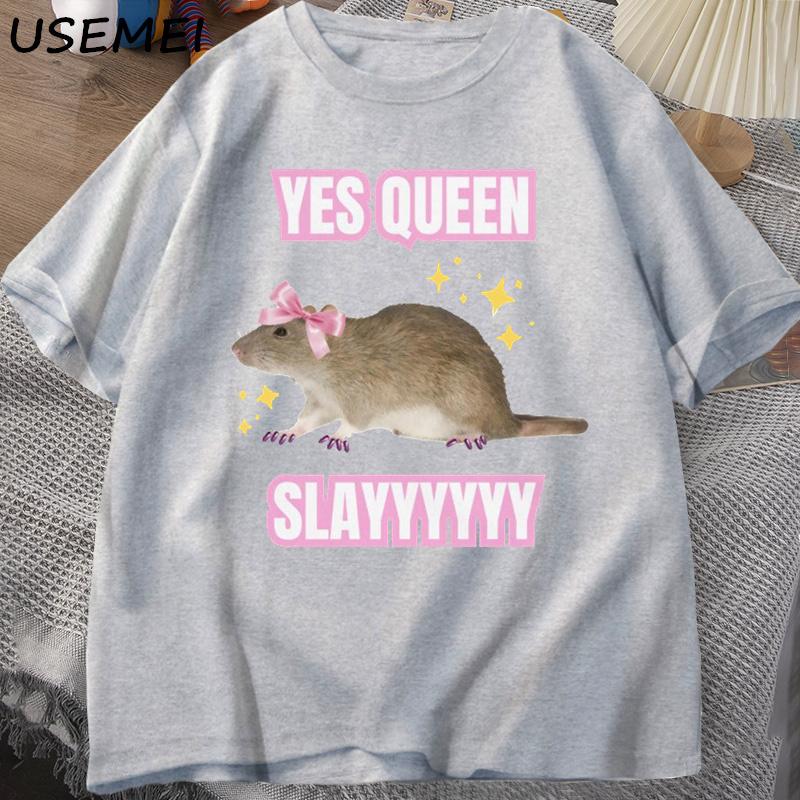 Yas Queen Slay T Shirt Humor Funny Cotton Short Sleeves Rat T-Shirt Men's Clothing Harajuku Retro Oversized Cotton T Shirt