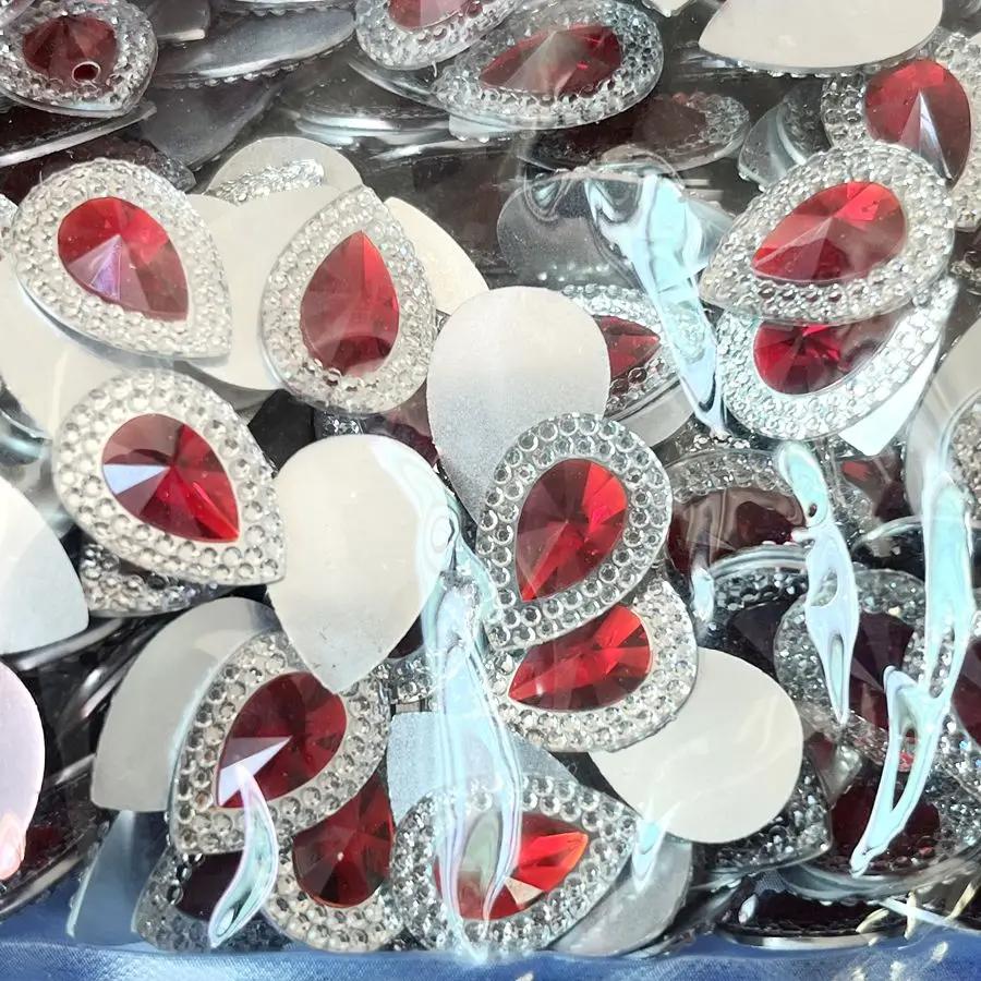 50pcs deep blue/scarlet 13*18mm teardrop-shaped resin rhinestones with flat backs, suitable for jewelry crafting DIY decorations