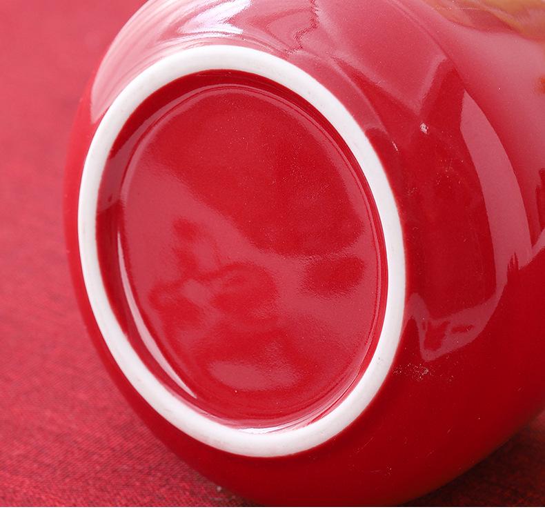 Red Ceramic Wedding Teapot & Water Cup Set - Festive Large-Handled Pot for Banquet and Dowry
