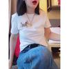 Spring New Color Pony Embroidered Pure Cotton Short-sleeved T-shirt for Women Simple and Fashionable Versatile Slim Round Neck