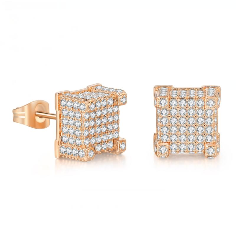 Hiphop Rock Stud Earrings For Women Classic Gold Color Jewelry Crystal Iced Out CZ Piercing Cartilage Ear Accessories Wholesale