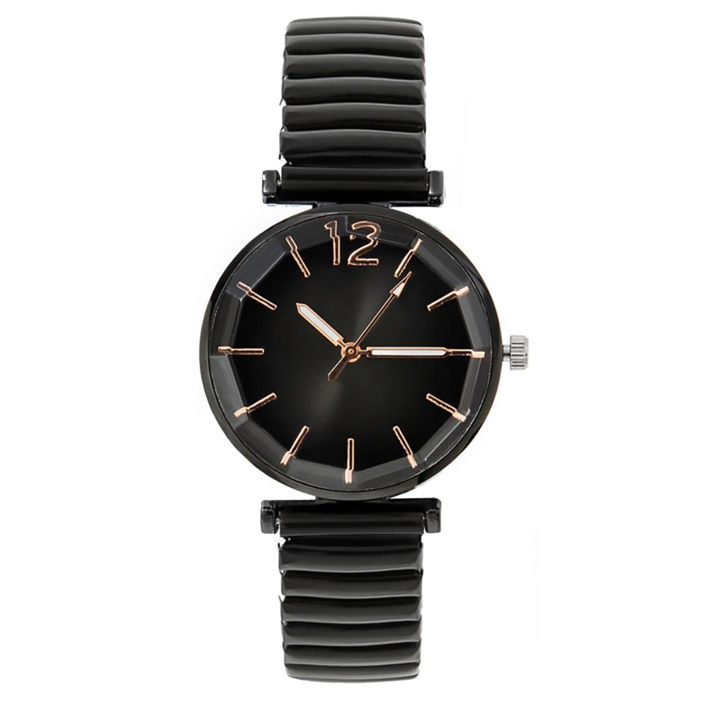 Women Fashion Gradient Colour Round Studded Quartz Watch Casual Stainless Steel Elastic Buckleless Strap Ladies Watches Clock