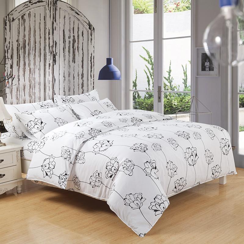 Cheap Cotton Four-piece Set Simple Printed Bed Sheet Quilt Cover Three-piece Bedding Set Full белый