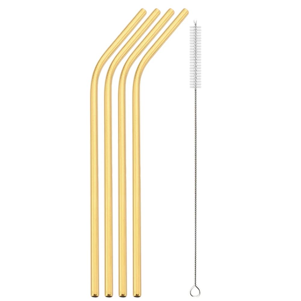 

Экологичный Многоразовый Золотой Набор Соломинок Соломинка из Нержавеющей Стали Прямая Изогнутая Соломинка для Питья со Щеткой для Чистки Домашний Барный Аксессуар