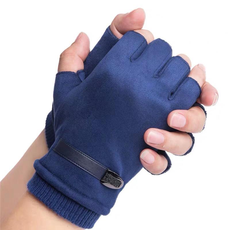 Half-finger Gloves Men's Autumn and Winter Warm Velvet Thin