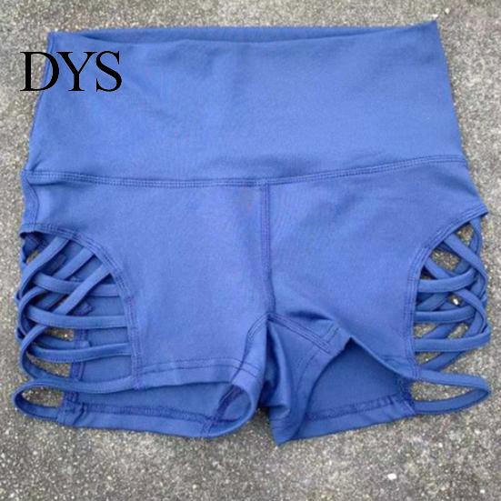 Gym Shorts Women Pants High-waist All-match Hollow Cross Fashionable Running Elastic Waist Short for Home Sport