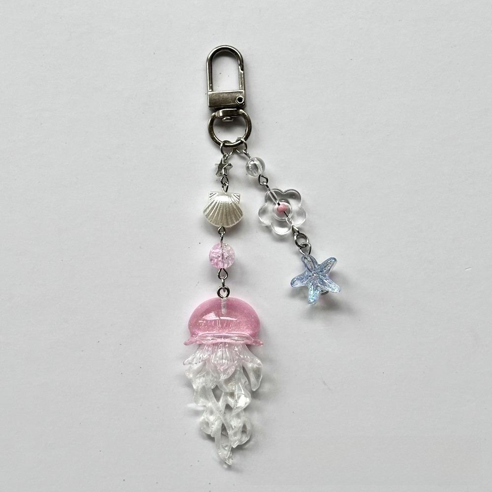 Ocean Theme Jellyfish Pendant Keychain Starfish Seashell Cellphone Lanyard Camera