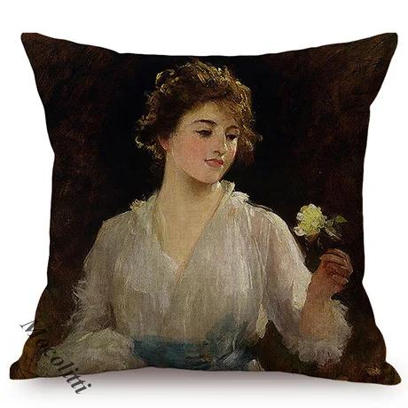 Elegant Lady Beautiful Nordic Classical Woman Oil Painting Home Decorative Throw Pillow Case Art Room Gallery Sofa Cushion Cover
