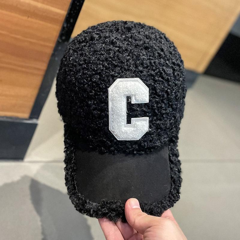 Hat female ins lamb wool C letter cap autumn and winter versatile fashion Internet celebrity baseball cap tide