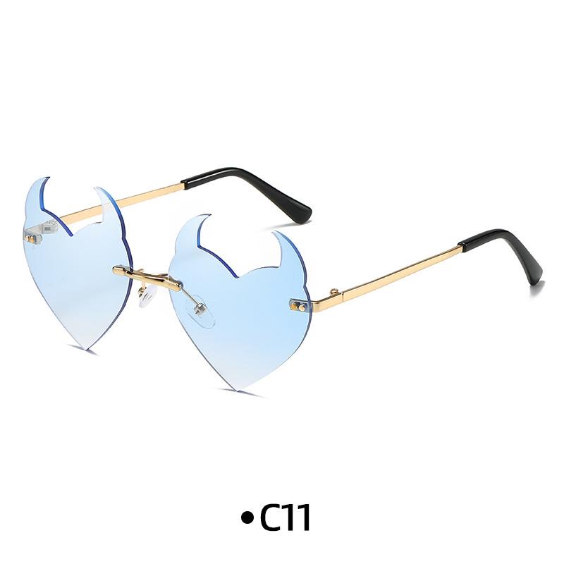 Novel Rimless Devil Ear Heart Shape Sunglasses for Women Men Trendy Creative Party Halloween Cosplay Glasses UV Protection