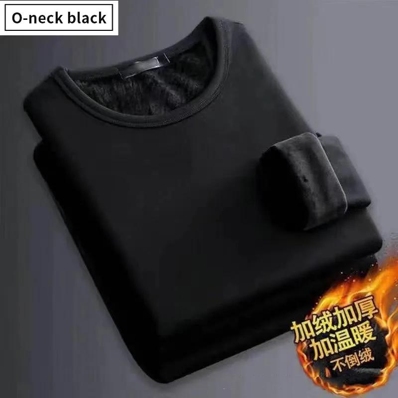 Herren Plüsch Thermisches Langarm T-Shirt Unterhemd Rundhals Shirt Mode Plus Samtgefüttertes T-Shirt