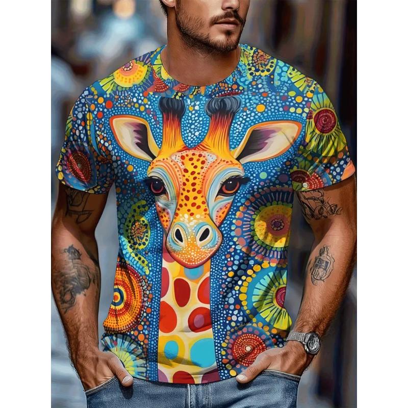Modisches Herren-Rundhals-Kurzarm-3D-Casual-Farbprint-Casual-Kurzarm-Rundhals-T-Shirt