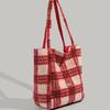 2024 Autumn Winter New Plaid Vertical Striped Plush Korean Style Ins Style Double-Sided Large Capacity Single Shoulder Tote Bag