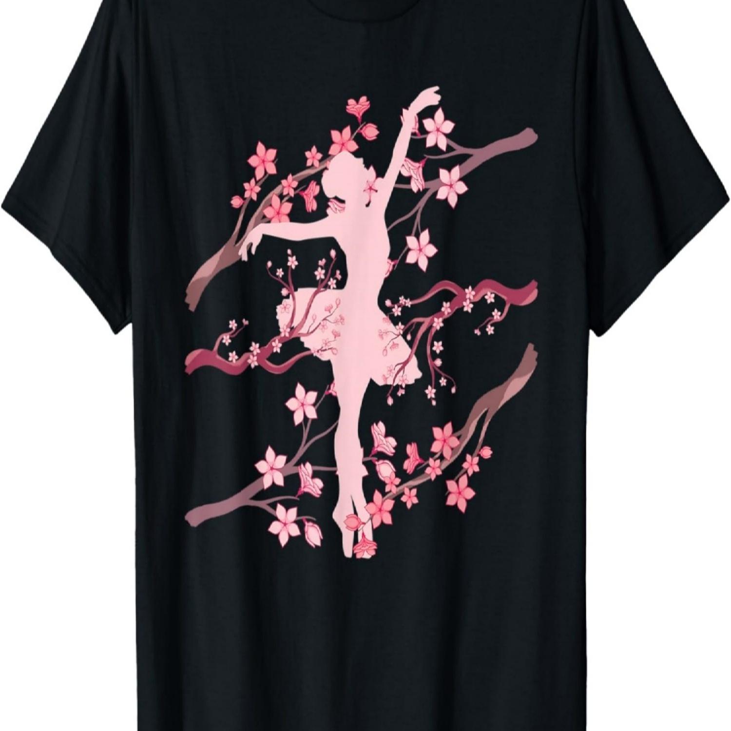 Sakura Ballerina En Pointe Dance Cherry Blossom Ballet T-Shirt S чёрный