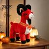 Lucky Prosperity Ornament Auspicious Standing Sheep Plush Toy, Chinese New Year Zodiac Lamb of The Gift Doll with Red Velvet And Gold Embroidery,
