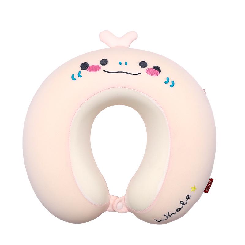 Almohada cervical en forma de U de espuma viscoelástica con diseño de animales de dibujos animados para viajes, hogar u oficina.