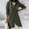Womens Hooded Sweatshirt Loose Zipper Long Sleeve Casual Padded Coat