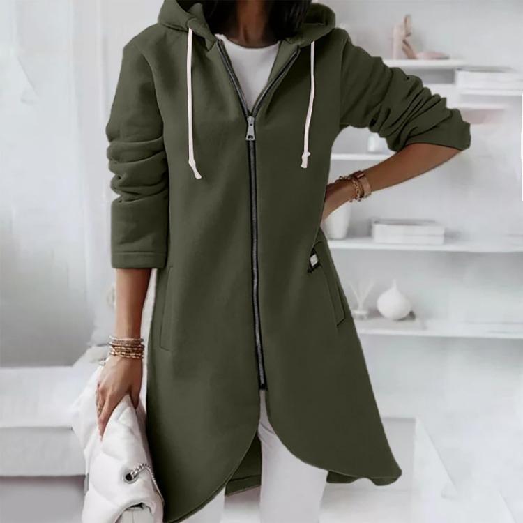 Womens Hooded Sweatshirt Loose Zipper Long Sleeve Casual Padded Coat S зелёный