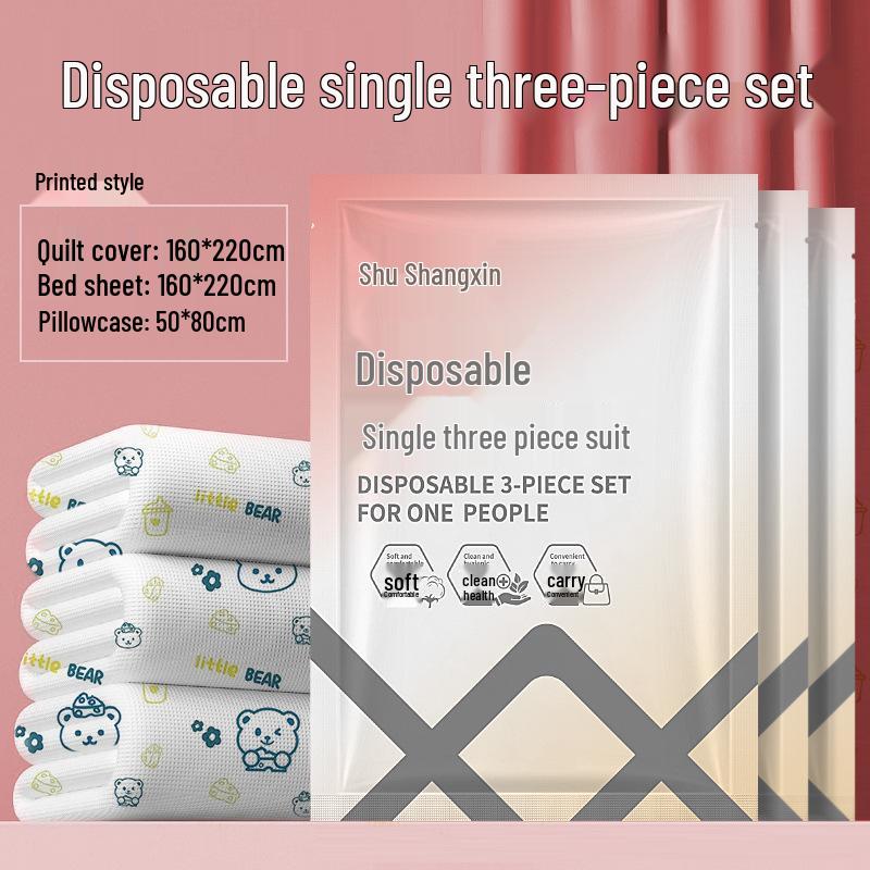 Kitty Disposable Double Bed Travel Bedding Set: 4-Piece Anti-Dirty Sheet, Quilt Cover & Sleeping Bag