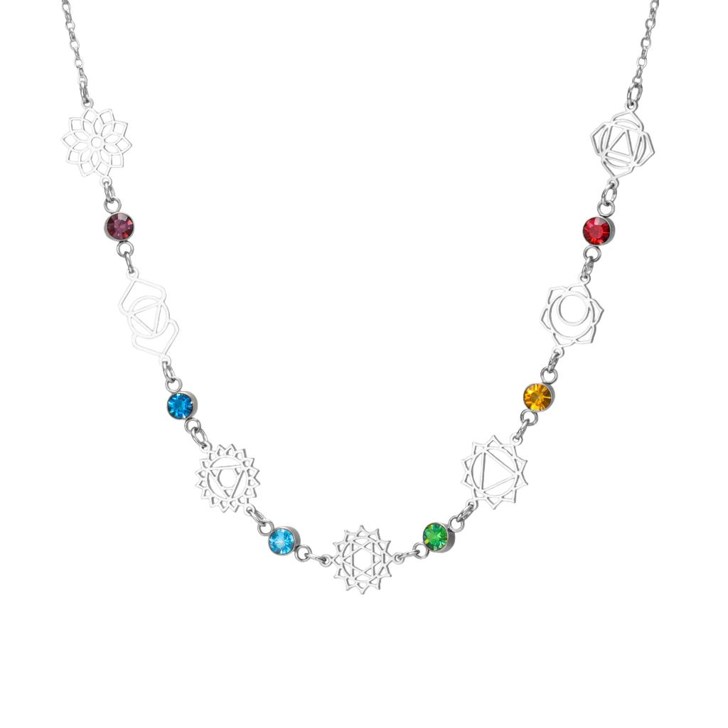 Cazador Clear Zircon 7 Chakra Flower Pendants Necklaces for Women Stainless Steel Yoga Meditation Health Jewelry Amulet Necklace