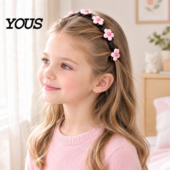 Stylish Headbands for Ponytails Flower Headband Girls, Cute Braided with Mini Hair Clips, Non-Slip Cartoon Bands Teens Double Layer Band,