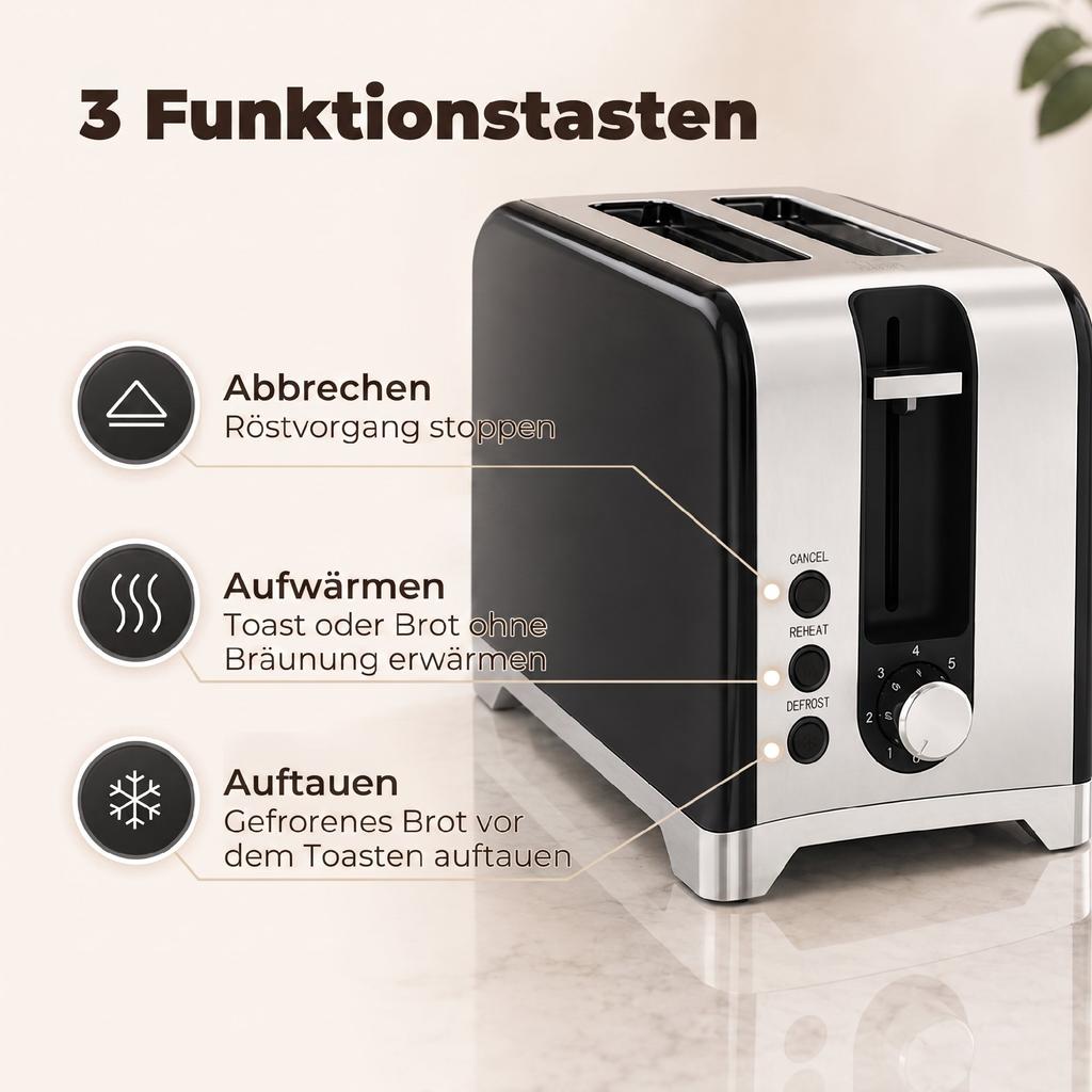 Kettle and Toaster Set with Thermometer, 1.7 L, 2200 W Kettle, 2-Slice Toaster with 7 Browning Levels