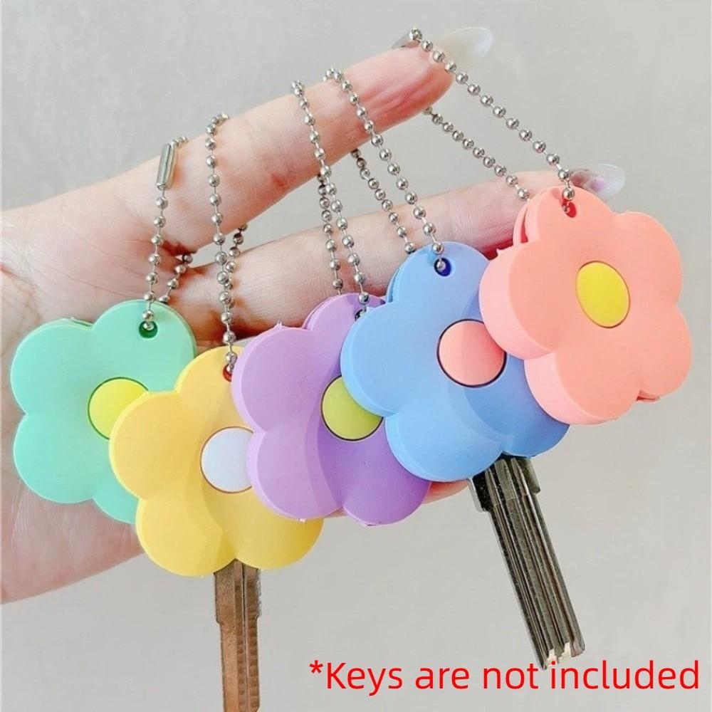 Creative Flower Keychain Soft Access Card Holder Mini Flower Key Cover Cap Girls