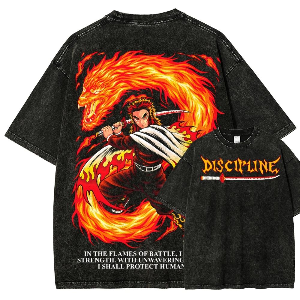 Demon Slayer Hashira Graphic Washed Oversized T-shirt Men Women Anime Manga Tee Streetwear Hip Hop Y2k Harajuku Short Sleeve Female Male Clothing