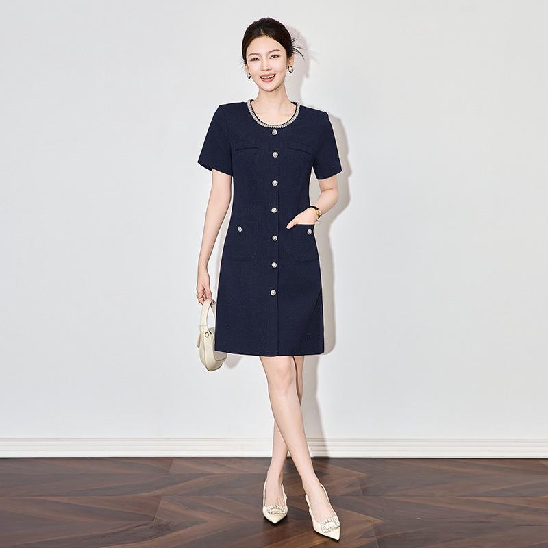 

Spring Socialite Beaded Round Neck Little Black Dress S