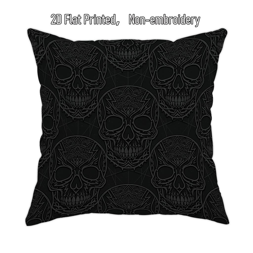 2D Flat 1pc Halloween Gothic Skull Throw Pillow Covers Black Grey Spooky Decorative Pillowcases One S