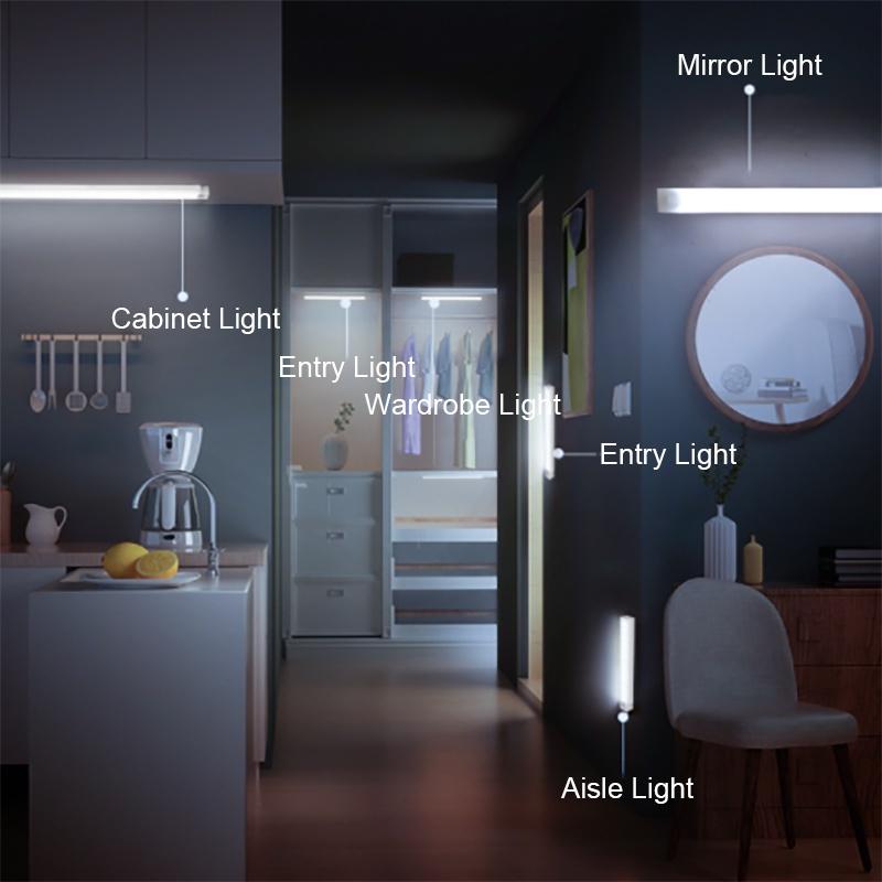 10/20/30/50CM LED Night Light Motion Sensor USB Rechargeable Ultrathin Wireless Wardrobe Kitchen Cabinet Night Light Warm Light