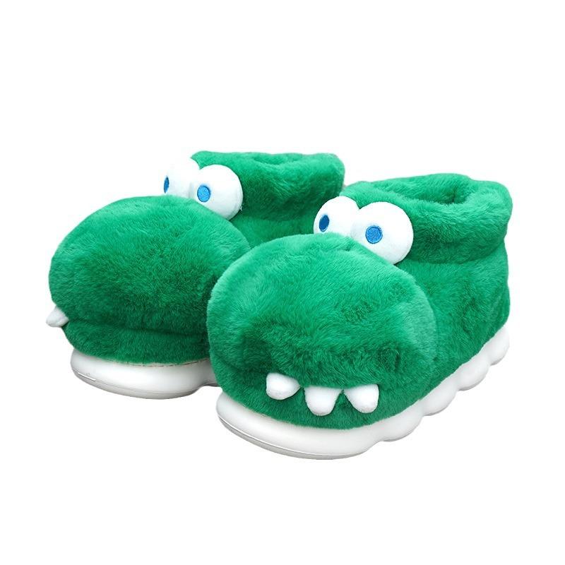 

Зимняя теплая обувь Женская Мужская Домашние пушистые тапочки Милый мультяшный крокодил Толстая подошва Мягкий плюш Пары Домашняя обувь для пола Снежные ботинки 39 зелёный