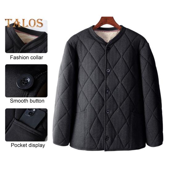 Men Coat V-Neck Long Sleeve Single Breasted Windproof Warm Jacket Solid Color Thickened Velvet Lining Outwear