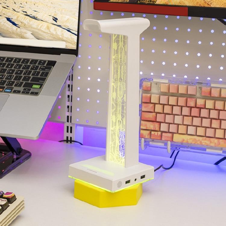 LED Headphone Stand USB Charger Gaming Headset Holder Hanger Rack with 2 USB Port 3.5mm Port LED Light for Headphone