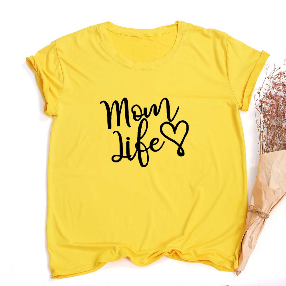 Mom Life Heart Letters Print Women Shirt Cotton Casual Funny Female Harajuku O Neck T Shirt