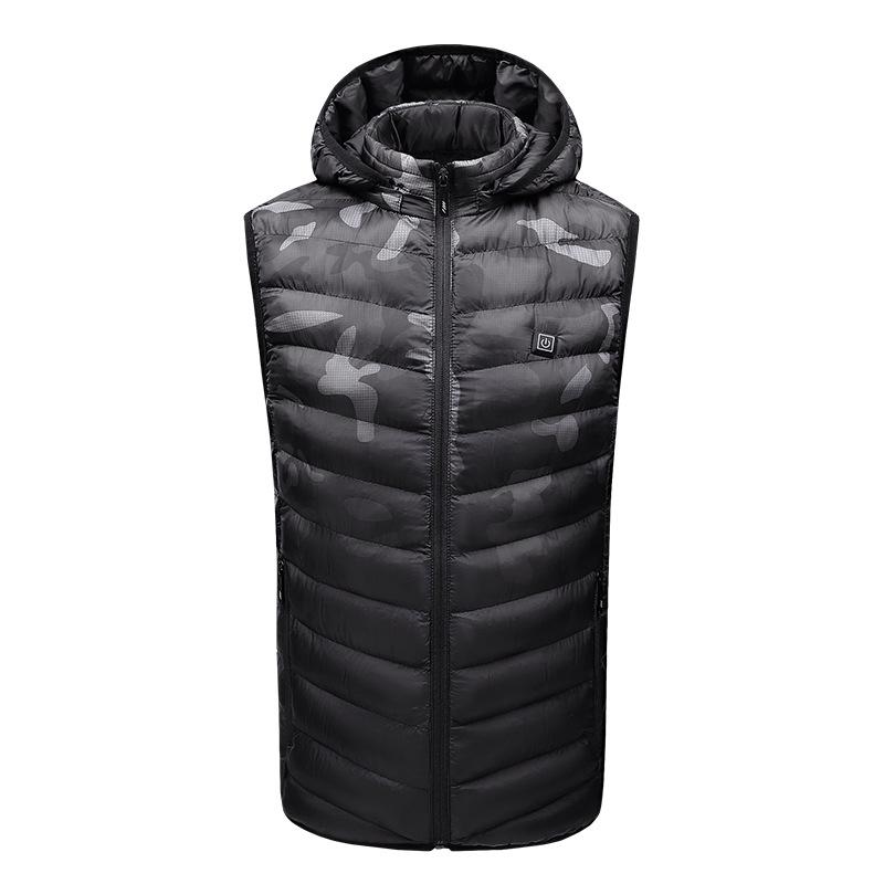 

Men s Heated Hooded Winter Vest - Electric, Warm, Cotton, Plus Velvet 5XL чёрный/камуфляжный