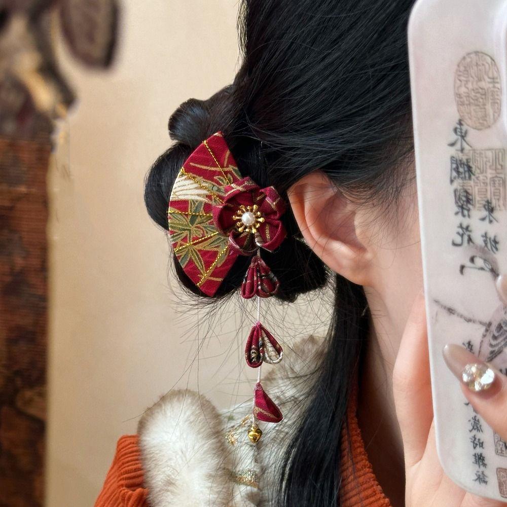 Bell Kimono Sakura Hairpin Sakura Hanfu Fan Hair Clip Cute Tassel Fan Hair Clip  Photo Pros