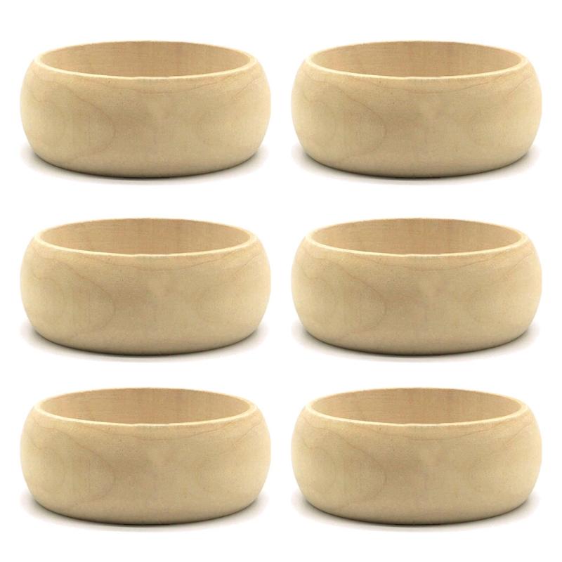 6Pcs Unfinished Blank Wood Bangle Bracelets Natural Round Wood Ring Wooden Circle for DIY Painting Craft Jewelry Making