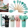 11pcs Wooden Handle Silicon Utensil Kitchen Tools Cookware Spatula Soup Spoon Brush Ladle Pasta Colander Non-stick Kitchenware