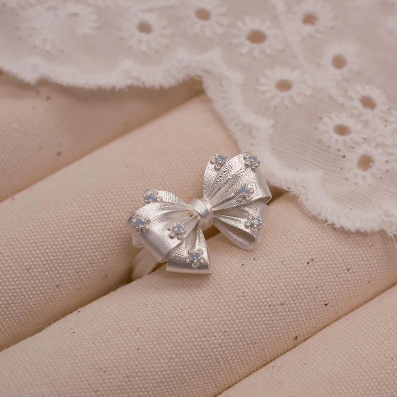 Bow French Cream White Ring Sweet Versatile Delicate Thousand Gold Wind Niche Open Index Finger Ring