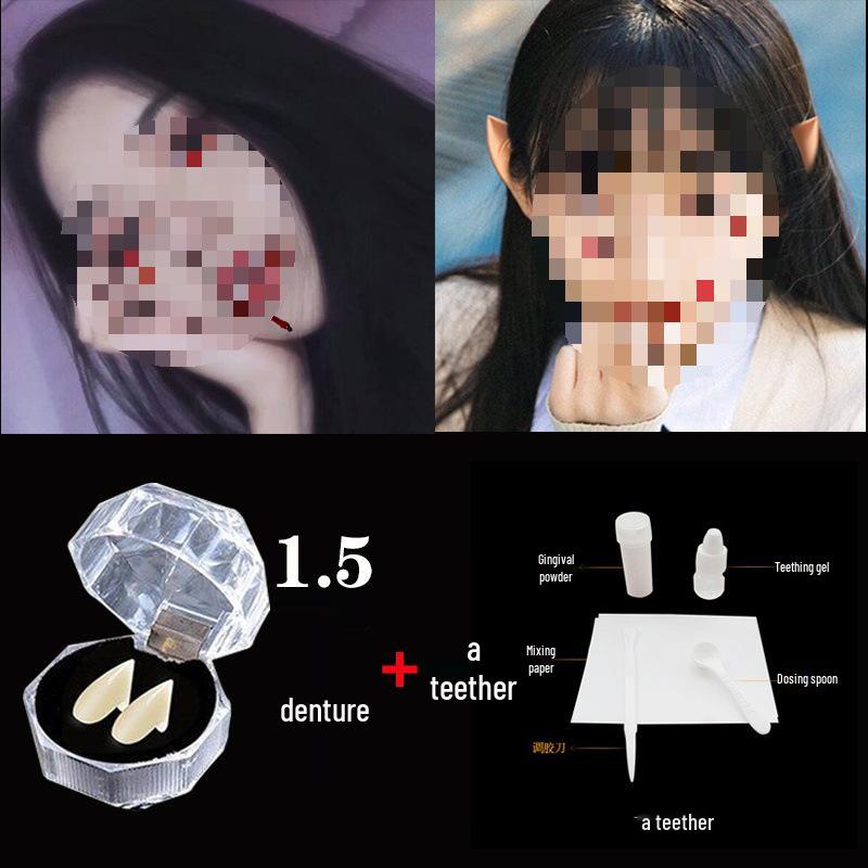 Halloween Makeup: Horror Scars, Fake Teeth, Little Tiger Teeth, and Blush Tattoo Stickers for Party Decoration