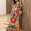 Large size women's vacation dress new full body plant flower print retro