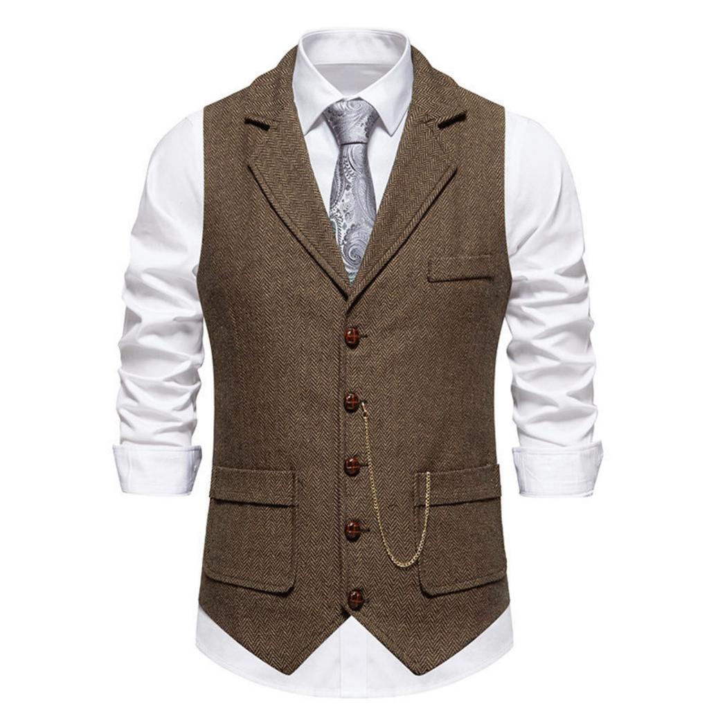 2024 Spring Retro European Men's Casual Lapel Chain Vest