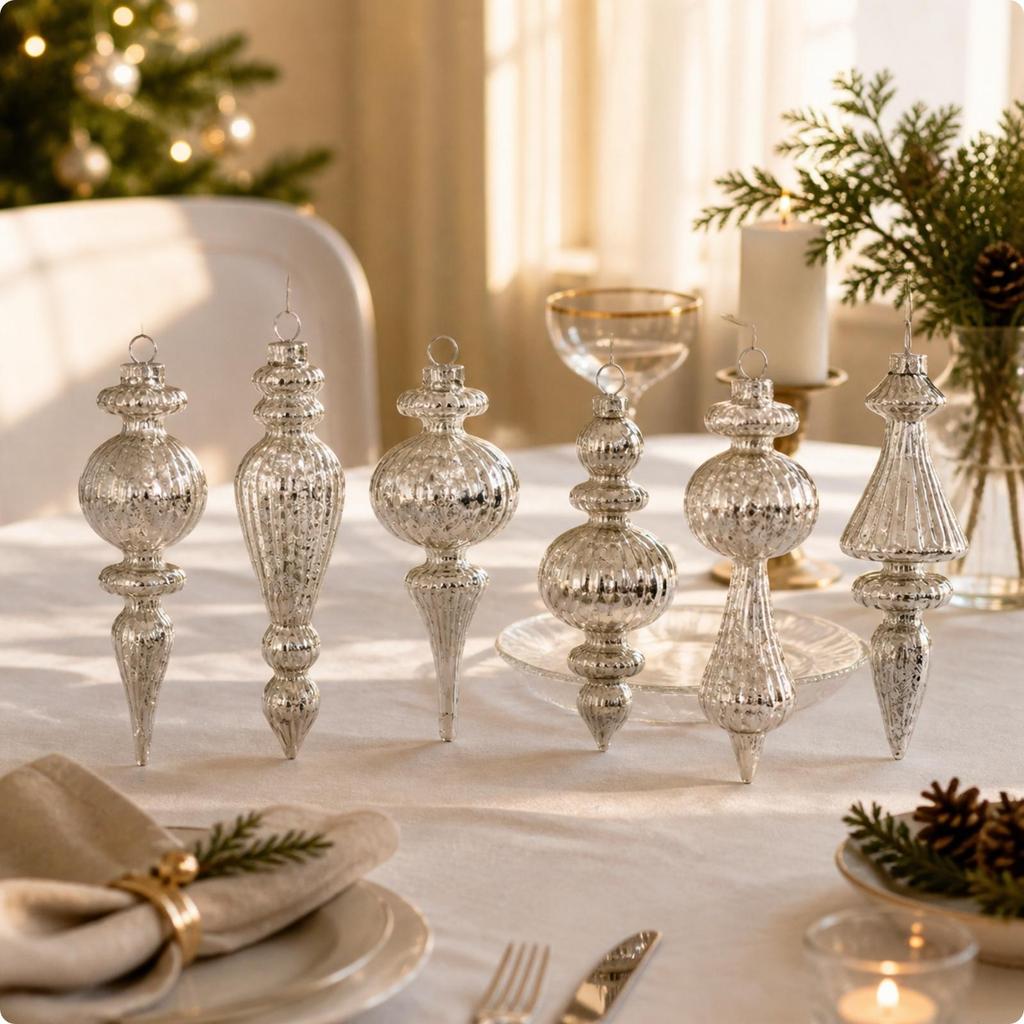 6 Pieces Glass Christmas Tree Ornament Textured Hanging with Suspended Loop Sparkling